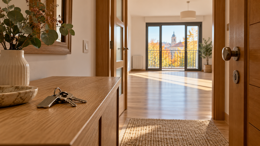 Llaves en la entrada de una vivienda luminosa, imagen representativa del mercado del alquiler